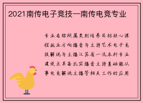 2021南传电子竞技—南传电竞专业